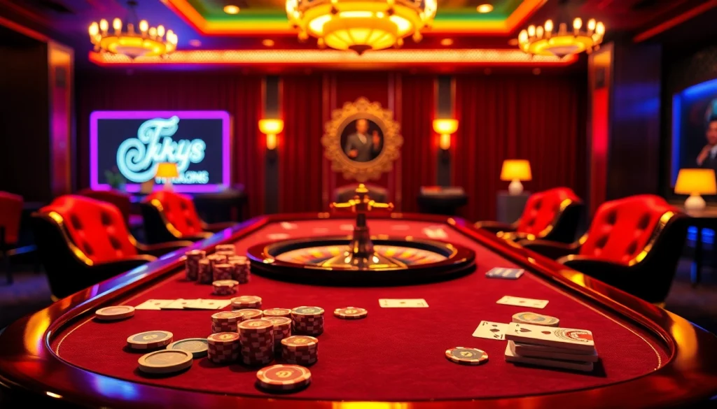 K9K9 game setup featuring colorful chips and a roulette wheel in an elegant casino.
