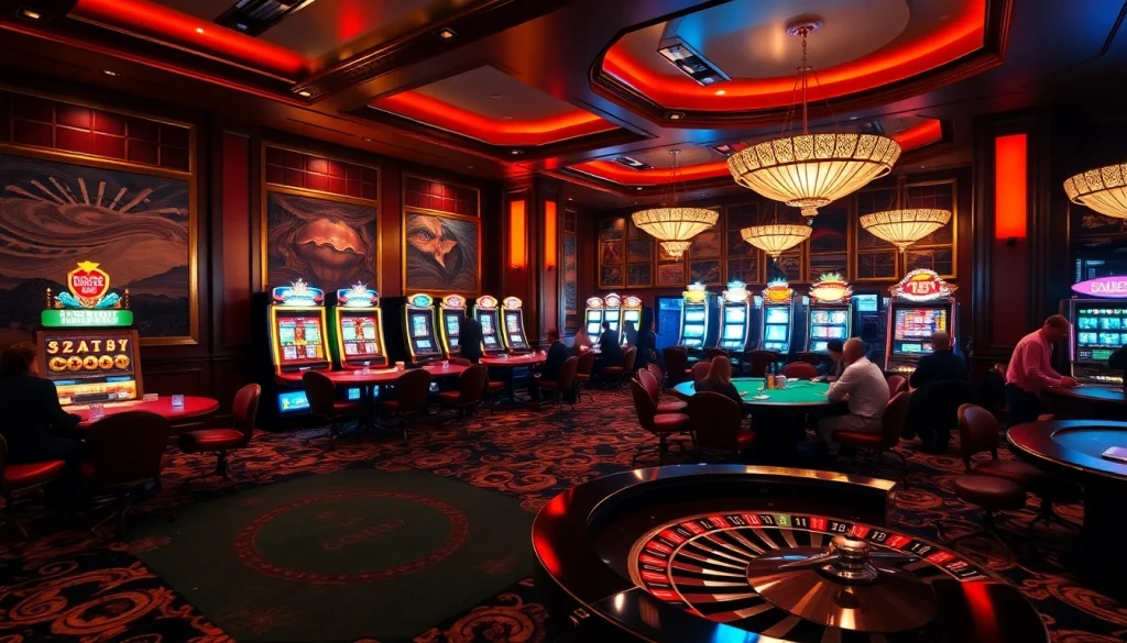 SODO casino atmosphere showcasing poker and slot machines filled with excitement and energy.