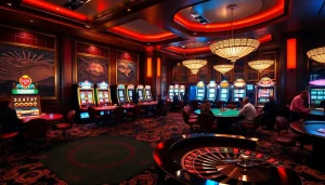 SODO casino atmosphere showcasing poker and slot machines filled with excitement and energy.