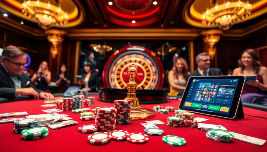 S8 players enjoying a luxurious poker game with colorful chips and a spinning roulette wheel.