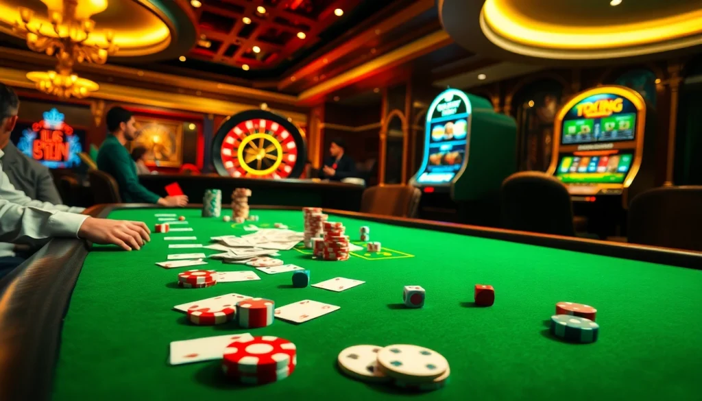 Witness exciting kết quả bóng đá as players engage at luxurious casino tables.