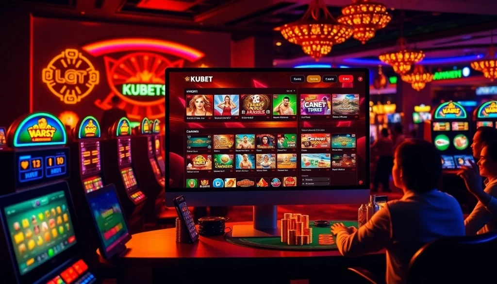 Kubet online casino interface with vibrant games and lively players celebrating wins.