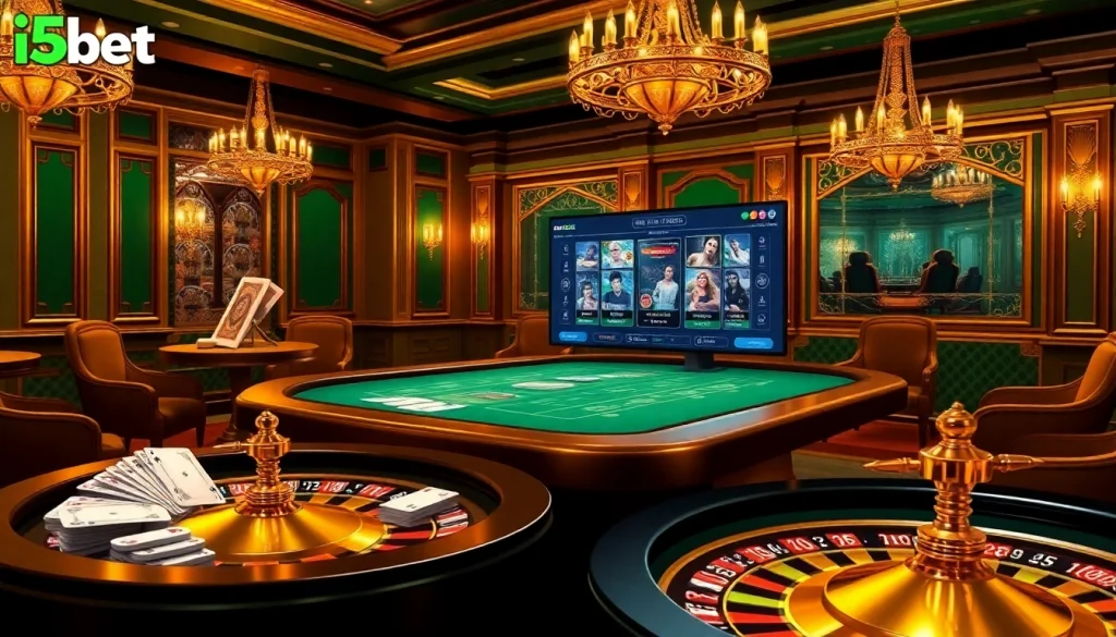 Engage with i5bet's exciting online poker scene featuring vibrant chips and a virtual table.