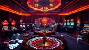 Experience dynamic gambling action at https://nk88.sa.com/ with poker chips and roulette wheel playing.