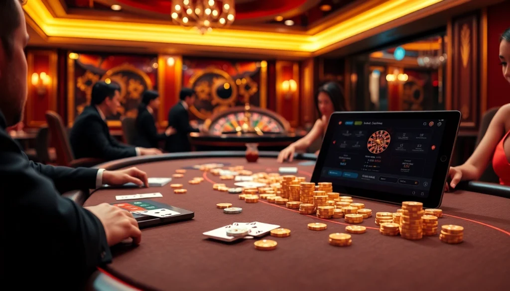 Engage in thrilling chơi game mmoo at a luxurious casino table surrounded by excitement and strategy.