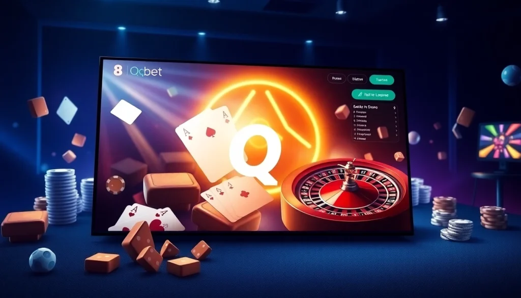 8qbet online gambling platform showcasing a vibrant casino theme with engaging visuals.