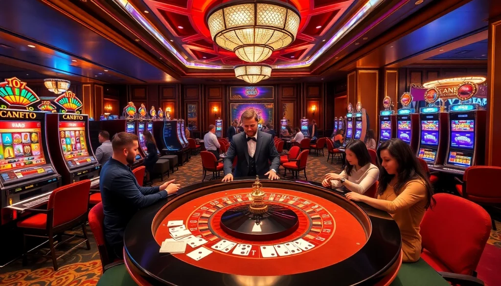 Experience the thrill of slot 365 with vibrant casino visuals and lively gaming action.