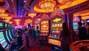 Players enjoying the BoosterJP slot machine in a luxury casino setting