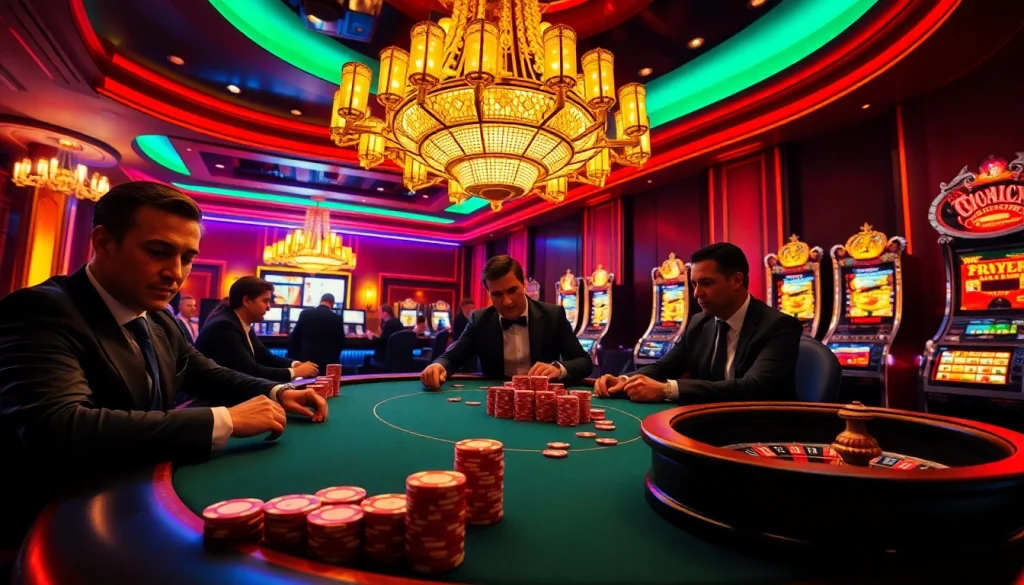 Experience the excitement of high-stakes poker at https:/cm88.bz/ with luxurious chips and vibrant casino lights.