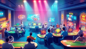 BJ38 online gaming platform with players enjoying 3D cockfighting and casino games in a vibrant atmosphere.