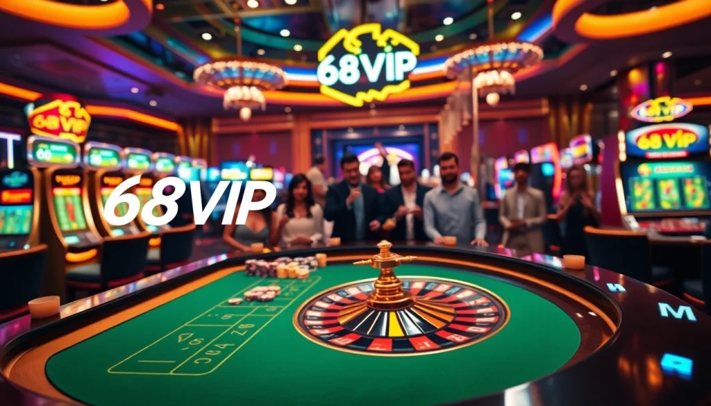 Players enjoying a thrilling experience at 68VIP casino with casino tables and chips.