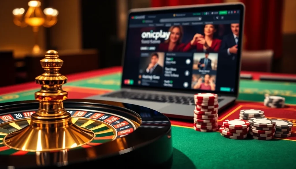Engage with onicplay's online gambling excitement at a luxurious casino table.