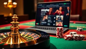 Engage with onicplay's online gambling excitement at a luxurious casino table.