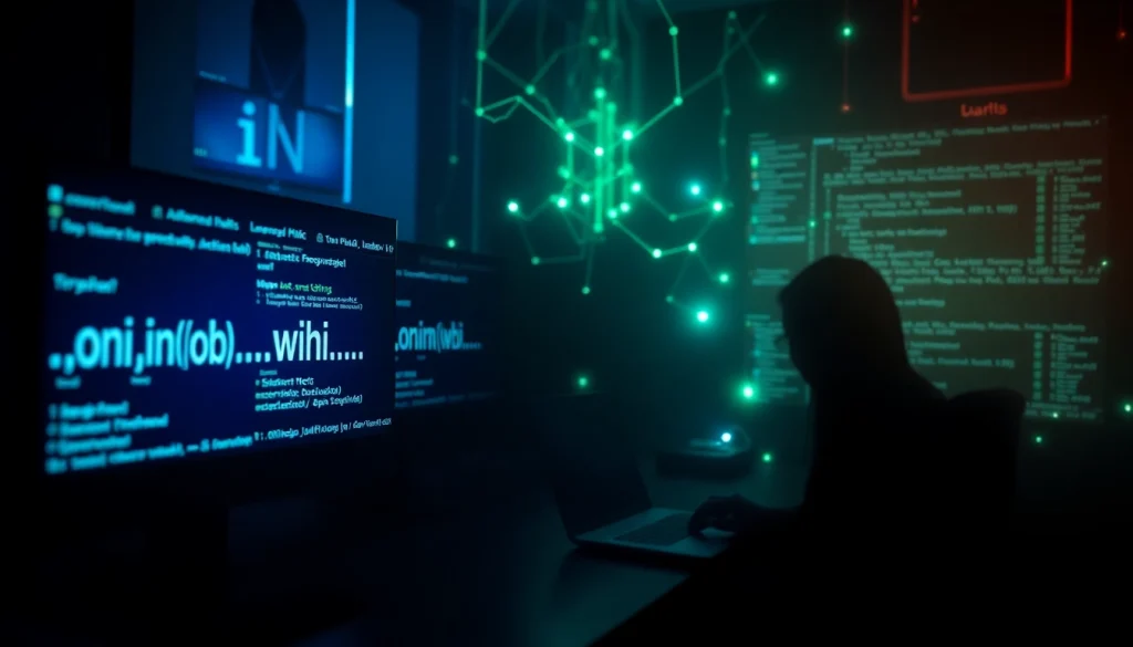 Explore the hidden wiki with a digital ambiance representing the dark web's mysterious links and anonymity.