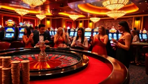 A high-stakes casino scene showcasing players engaging with poker chips and roulette at 789 P.