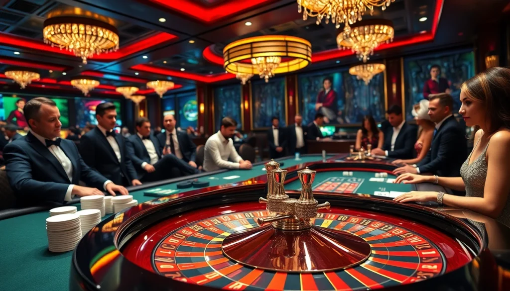 Experience thrilling Sbobet betting action at a luxurious casino table with excited gamblers.