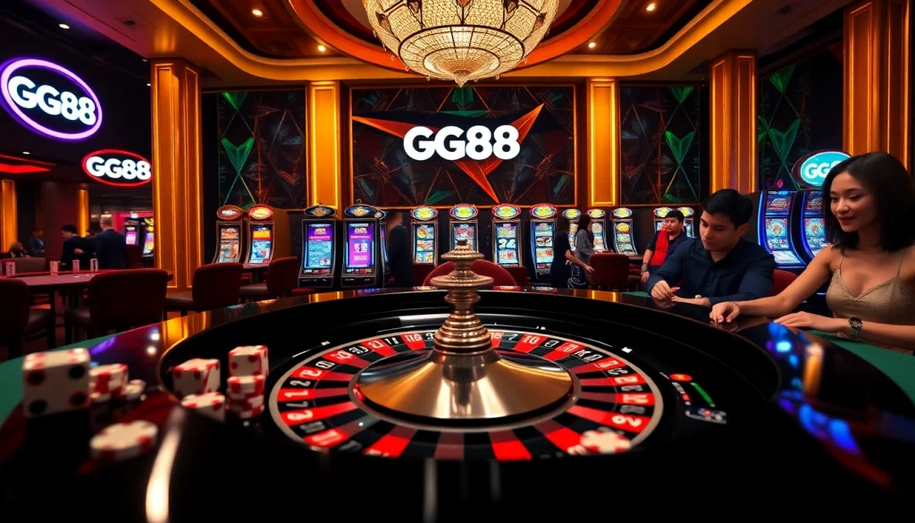 Experience the thrill of gambling at GG88 with vibrant casino tables and engaging players.