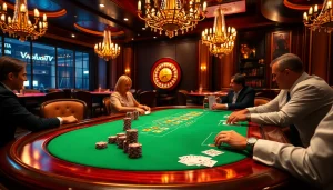 Experience VaoluoiTV at a vibrant casino table filled with poker chips and playing cards.