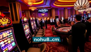 Excited players engaging with vibrant slot machines at nohu90 com casino.