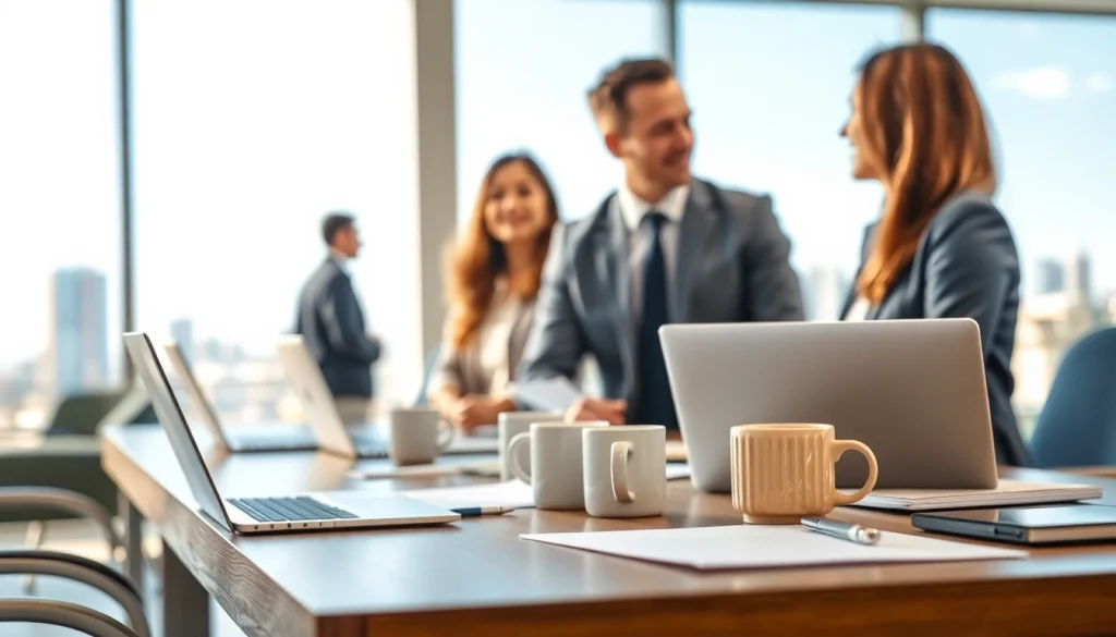 Consult with an extended warranty company professional in a bright, inviting office setting.