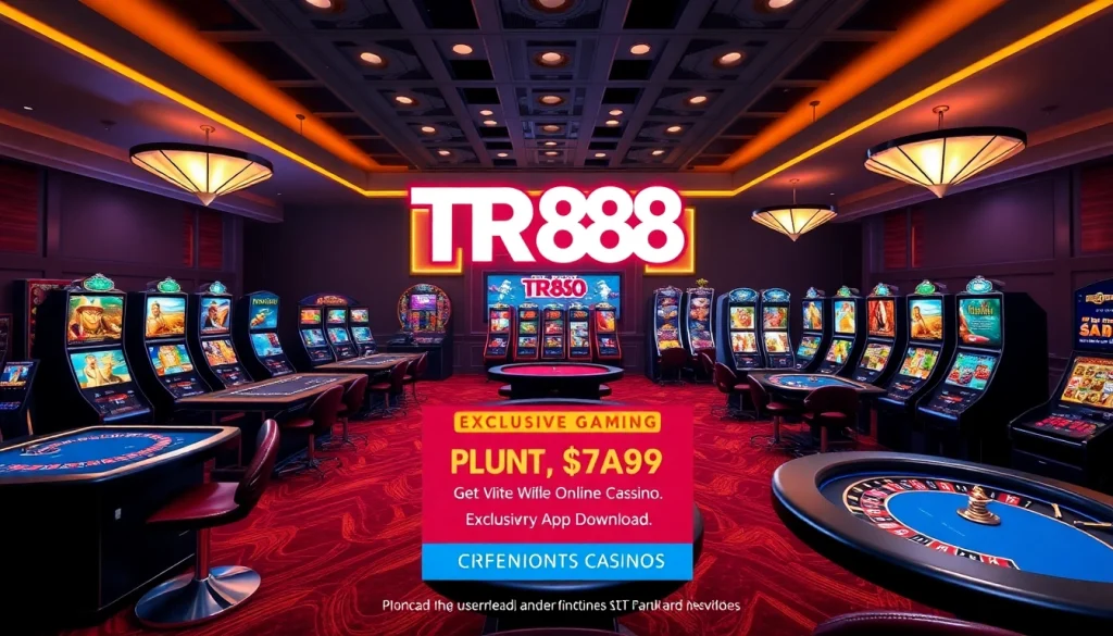Engaging visual of TR88's online casino featuring slot machines and gaming tables that highlight exciting betting options.