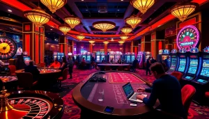 Engaged gamblers at a luxurious casino showcasing the hidden wiki site through vibrant gaming action.