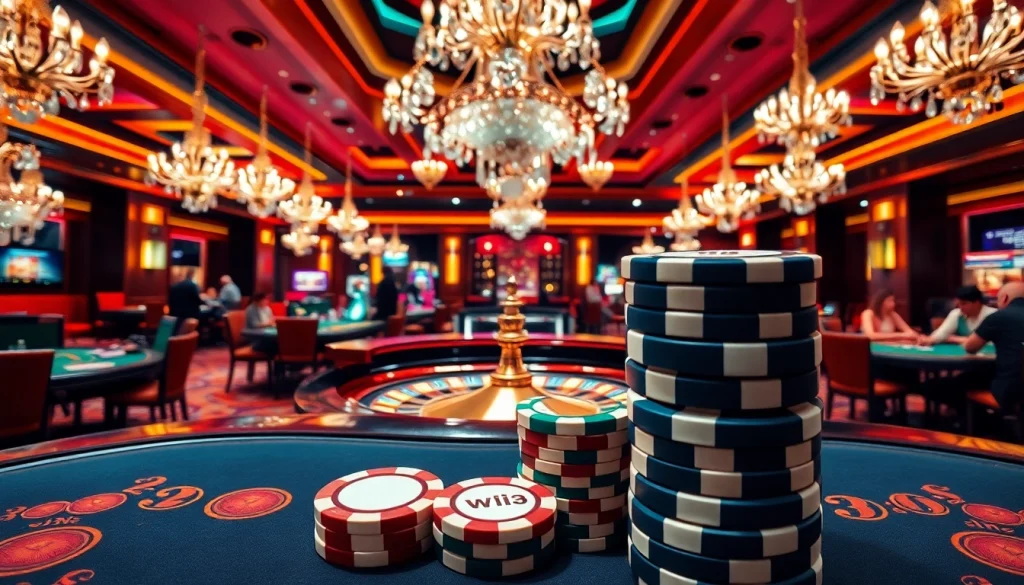 Experience the thrill of 32 win at a luxury casino with poker tables and roulette wheels.