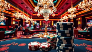 Experience the thrill of 32 win at a luxury casino with poker tables and roulette wheels.
