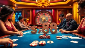 Experience thrilling gameplay at the s88 casino table featuring vibrant poker chips and gleaming dice.