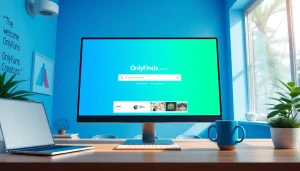 OnlyFans Nearby Creators search engine interface displayed on a modern digital workspace, promoting discovery and engagement.