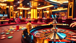 Rasakan getaran kemenangan Datuk Win di meja kasino taruhan tinggi yang dipenuhi chip berwarna-warni dan pemain yang antusias.