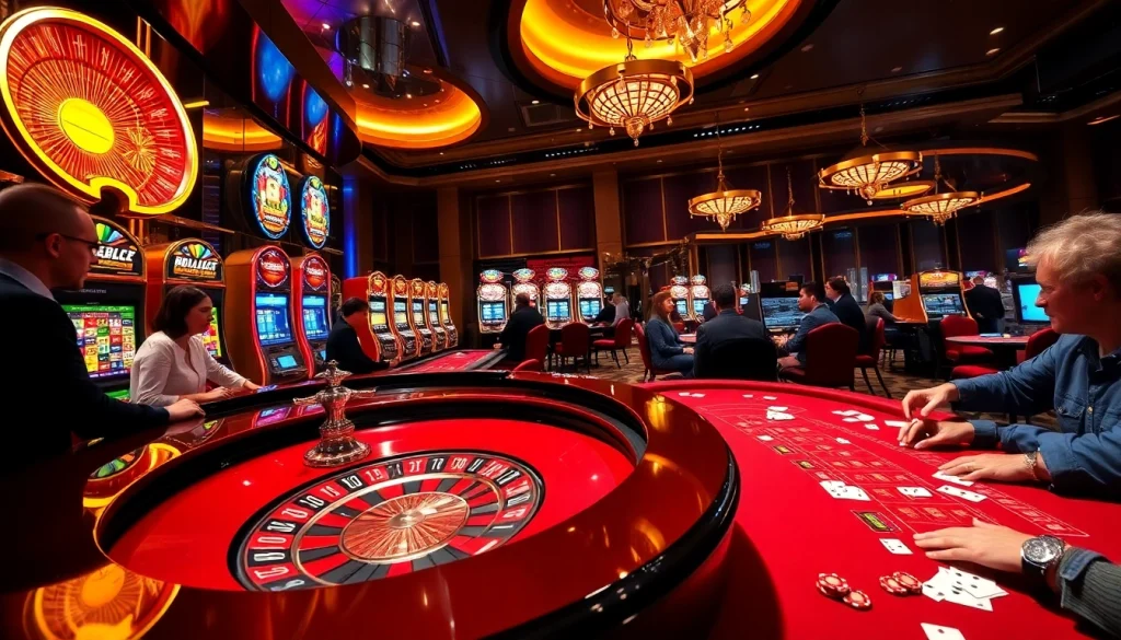 Experience excitement at https://89bet.vegas/ with a vibrant casino scene featuring roulette and poker games.