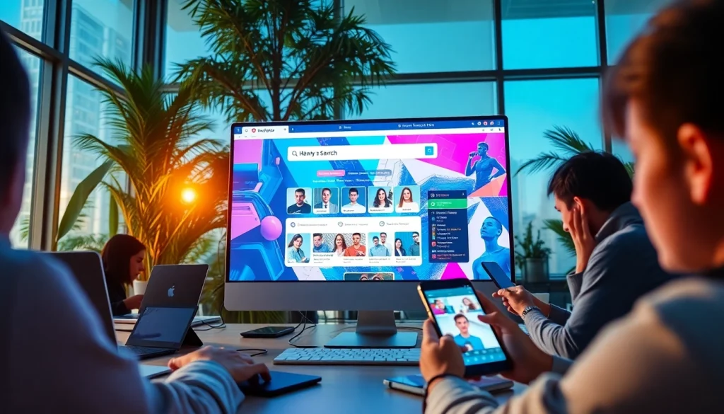 Search OnlyFans profiles for free in a modern digital interface with engaging graphics and diverse users.