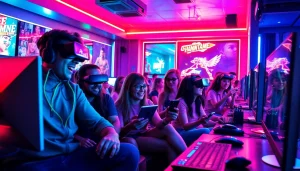 Exciting scene of gamers enjoying a sex game in a vibrant lounge setting.
