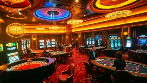 The hidden wiki provides an exciting glimpse into an opulent casino filled with vibrant roulette wheels and slot machines.