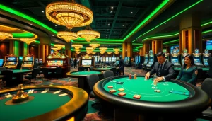Experience high-stakes gaming at go8, showcasing a vibrant casino scene with poker tables and roulette wheels.