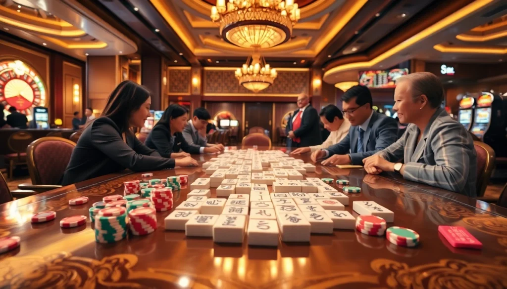 Mengajak pemain terlibat dalam Link Mahjong di tengah suasana kasino yang meriah.