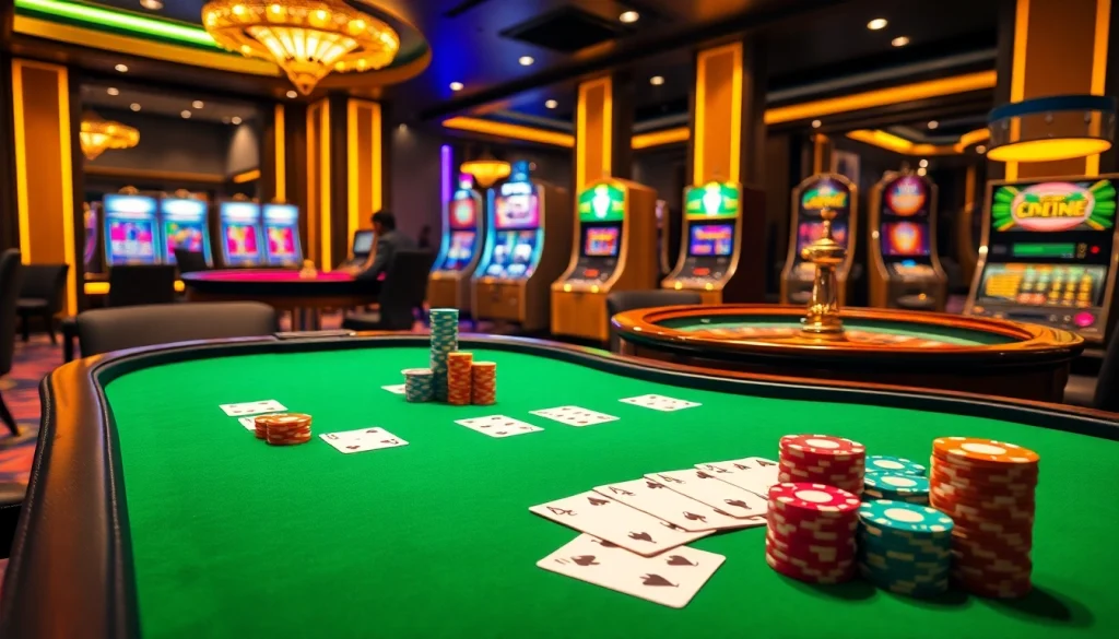 Experience the thrill of winning at https://okfun.uk.net/ with a luxurious casino setting featuring poker chips and roulette.