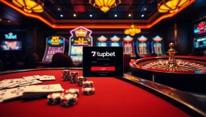 Players engaging with 7upbet login on a luxurious casino interface with vibrant gaming elements.