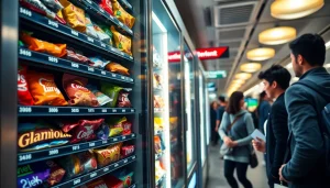 Snack machine manufacturers showcasing modern vending solutions in an urban setting.