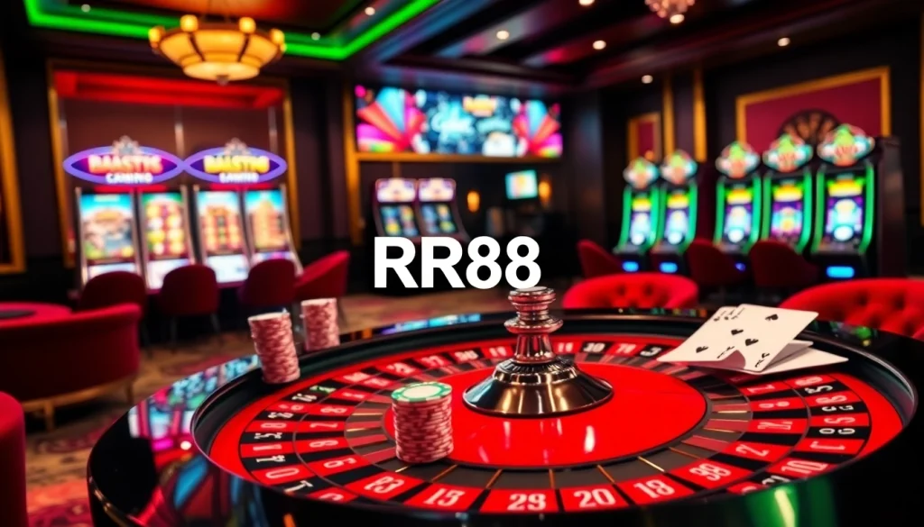 Experience thrilling moments at RR88 casino with immersive gaming tables and vibrant slot machines.