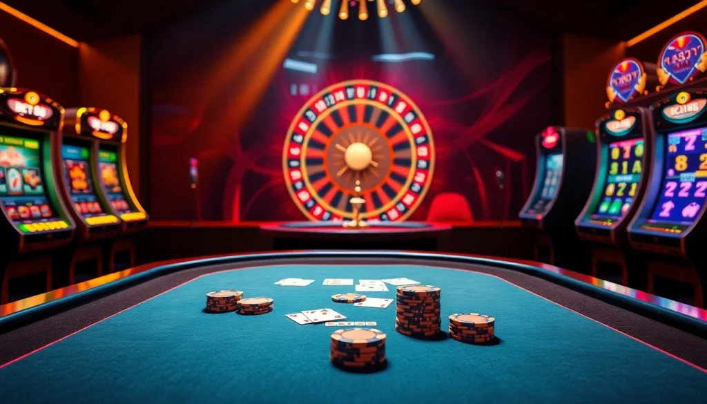 Bet88 online casino interface featuring poker chips and cards on a vibrant table.