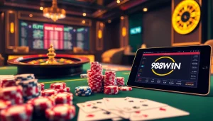Engaging scene of 98WIN poker table with chips and modern gambling interface.