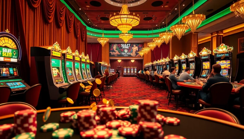 Terlibat dengan slot depo pulsa untuk peluang menang di meja kasino mewah dengan mesin slot yang berwarna-warni.