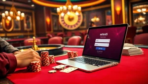 Registering for 바이낸스 회원가입 while playing poker in a luxurious casino ambiance.