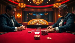 555win poker game scene with vibrant chips and intense player focus at a luxurious table.