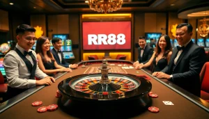 Exciting roulette table scene at RR88, featuring luxurious ambiance and engaged players.