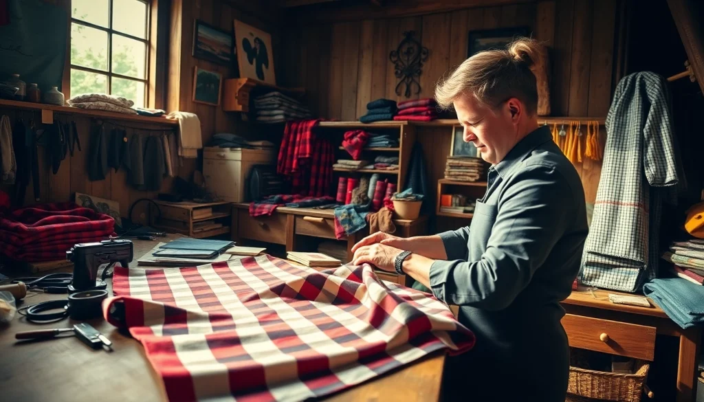Brabantse bont ruitjes being crafted by a tailor in a cozy workshop.