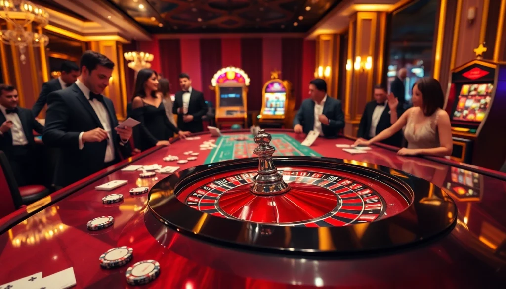 Players engaging in high-stakes roulette at a luxurious casino featuring LC88 ambiance.