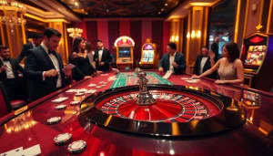 Players engaging in high-stakes roulette at a luxurious casino featuring LC88 ambiance.